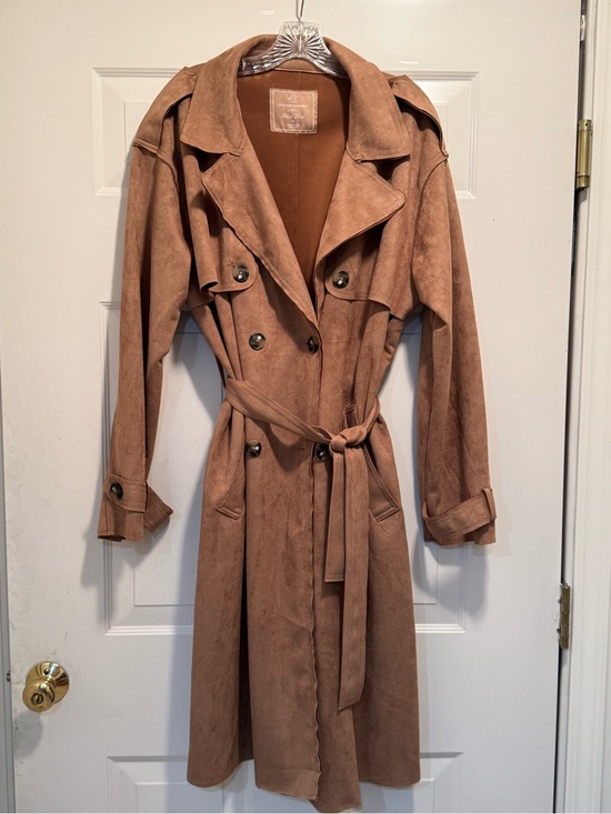 Black Label Jackets & Blazers - Black Label Brown Suede Trench Coat with Belt